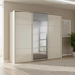 Rauch Heaven 270cm 3 Door Slider Wardrobe with 2 Glass Doors and 1 Mirror Door in Champagne styled in a modern bedroom