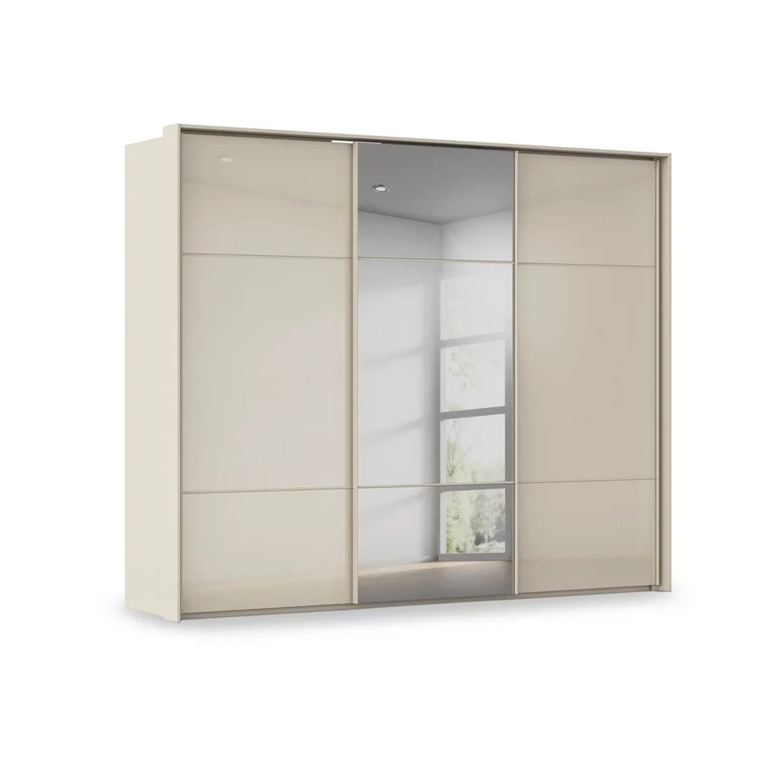 Rauch Haven 3 Door Slider Wardrobe with 2 Glass Doors and 1 Mirror Door in Champagne
