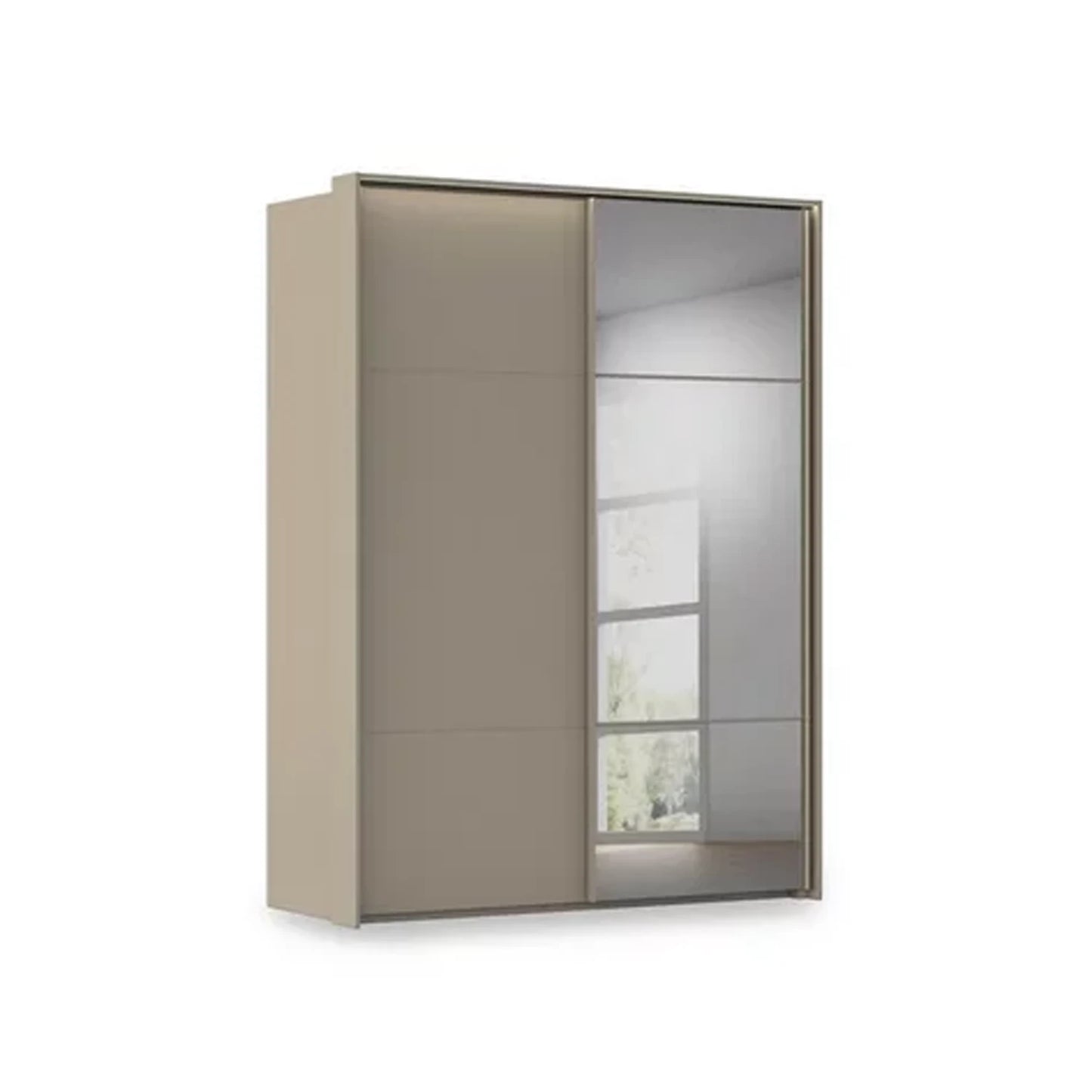 Rauch Haven 2 Door Slider Wardrobe with 1 Décor Door, 1 Mirror Door and Lights in Fango