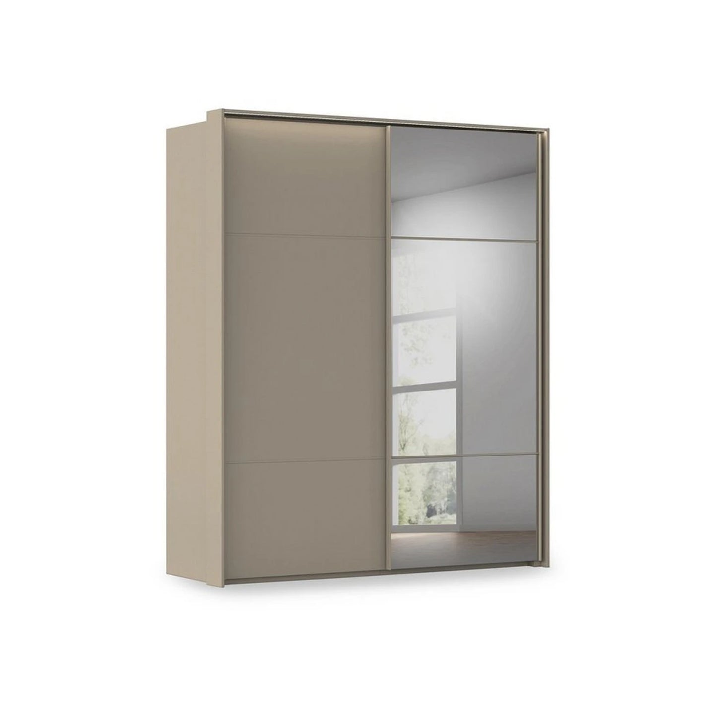 Rauch Haven 2 Door Slider Wardrobe with 1 Décor Door, 1 Mirror Door and Lights in Fango