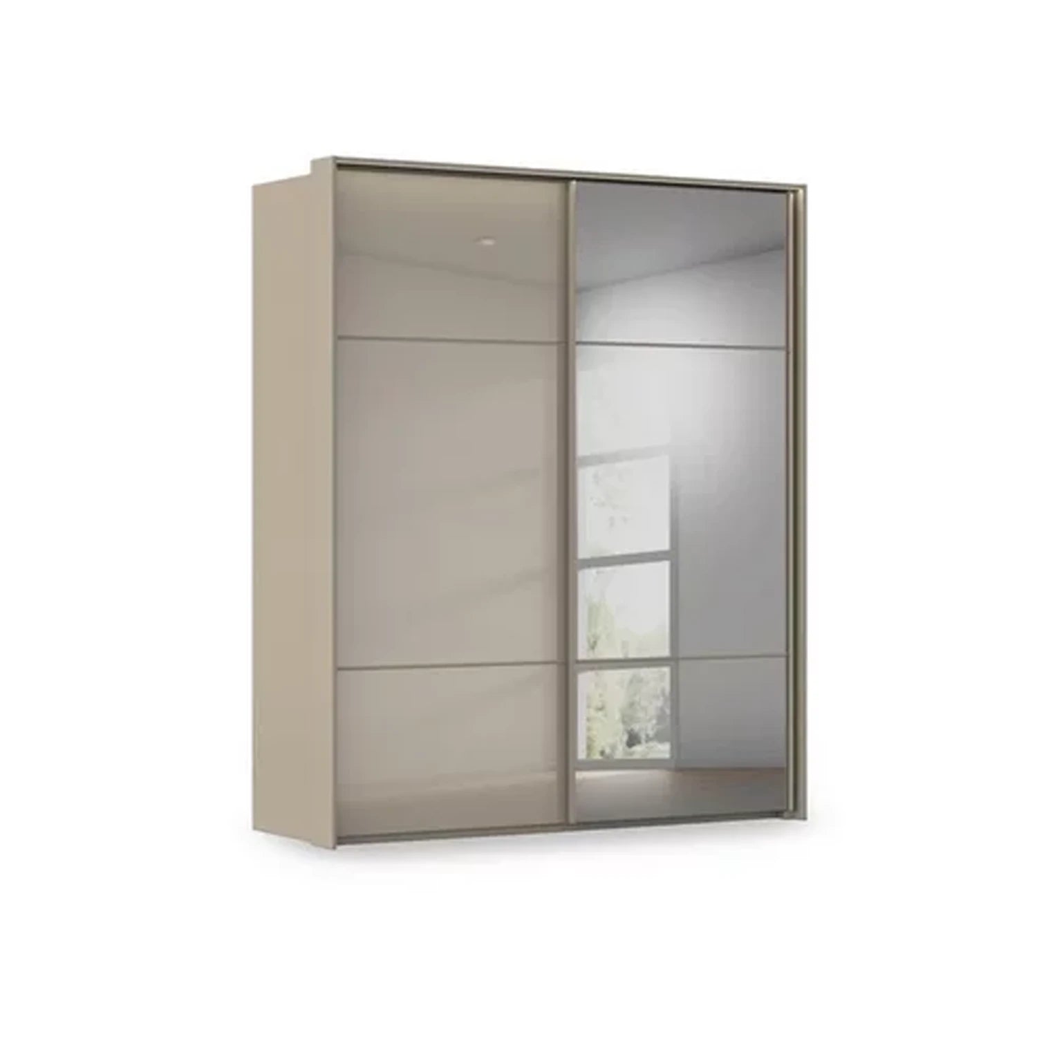 Rauch Heaven 190cm 2 Door Slider Wardrobe with 1 Glass Door, 1 Mirror Door and Lights in Fango