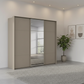 Rauch Heaven 240cm 3 Door Slider Wardrobe with 2 Décor Doors and 1 Mirror Door in Fango styled in a modern bedroom