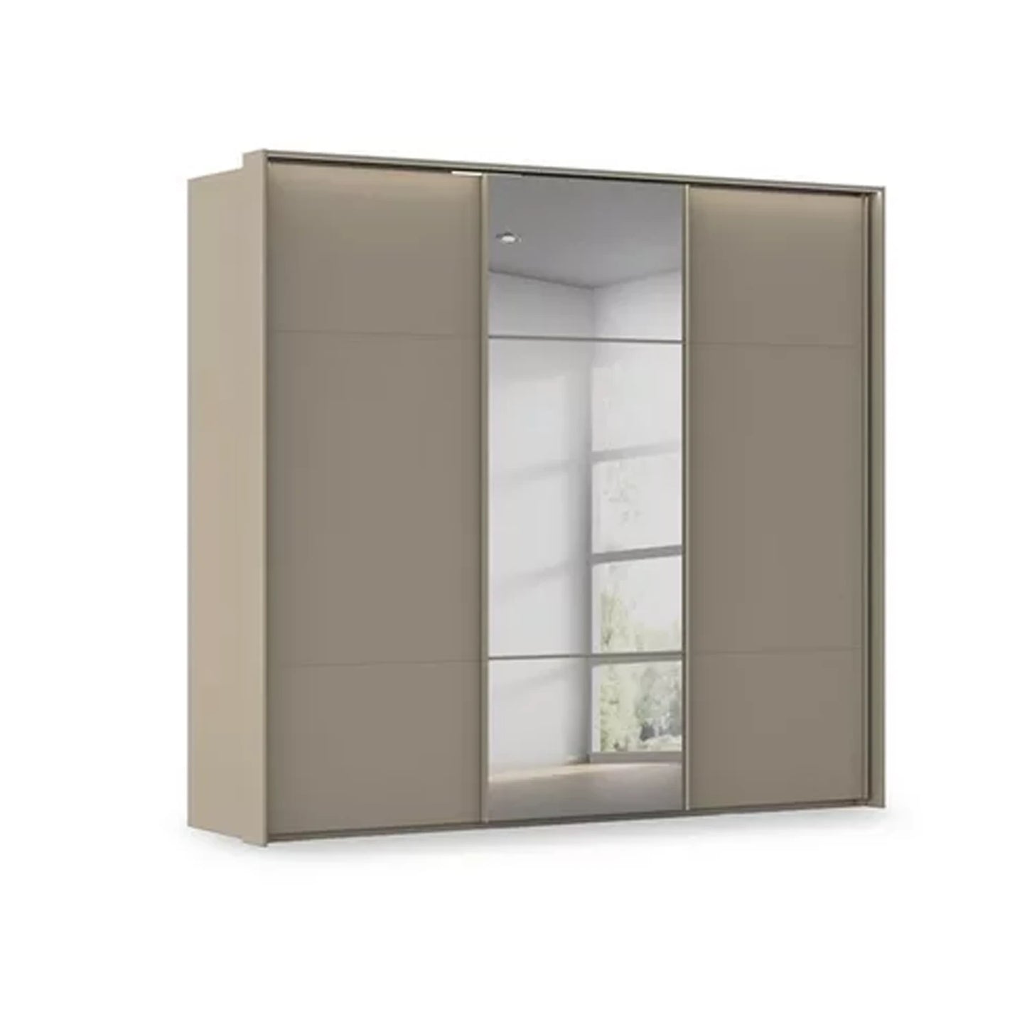Rauch Haven 3 Door Slider Wardrobe with 2 Décor Doors, 1 Mirror Door and Lights in Fango