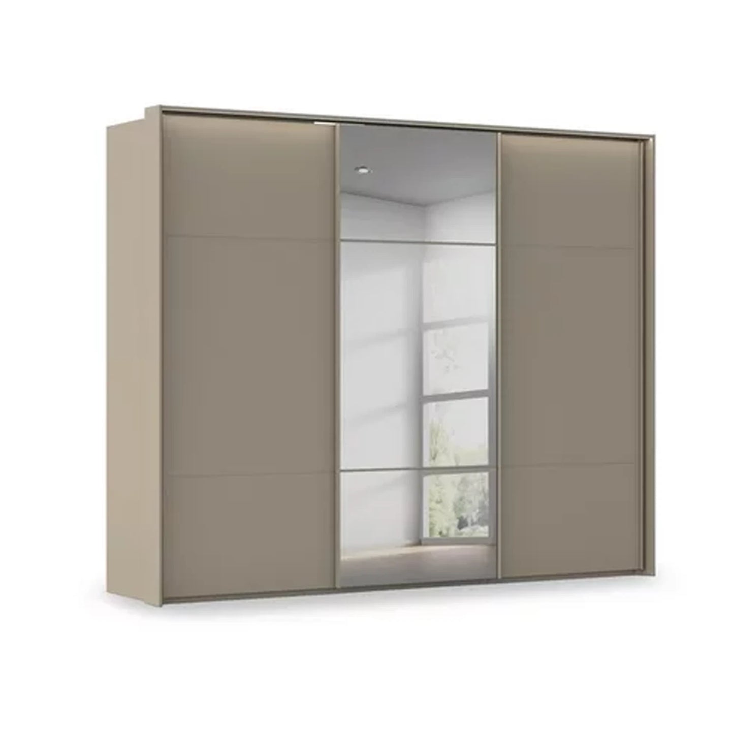Rauch Haven 3 Door Slider Wardrobe with 2 Décor Doors, 1 Mirror Door and Lights in Fango