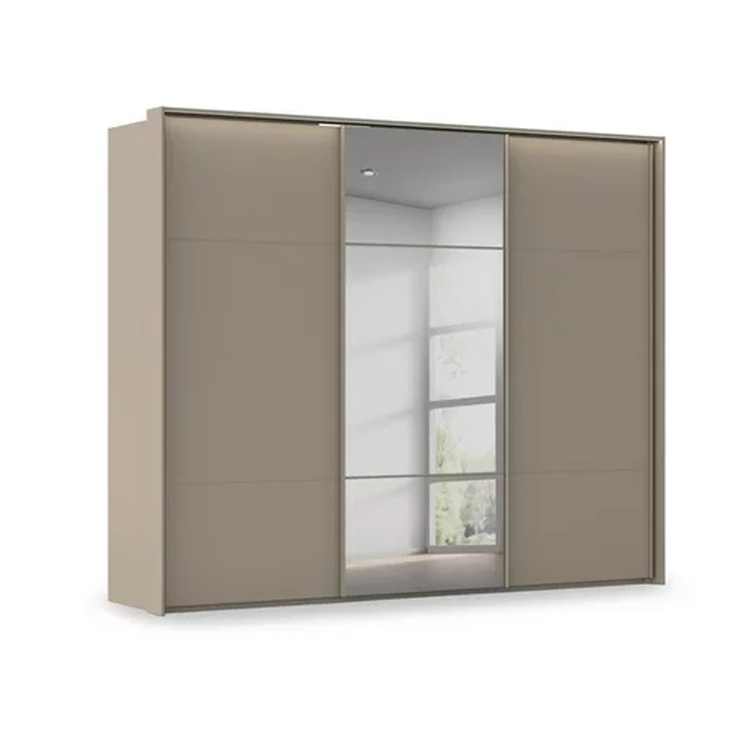 Rauch Haven 3 Door Slider Wardrobe with 2 Décor Doors, 1 Mirror Door and Lights in Fango