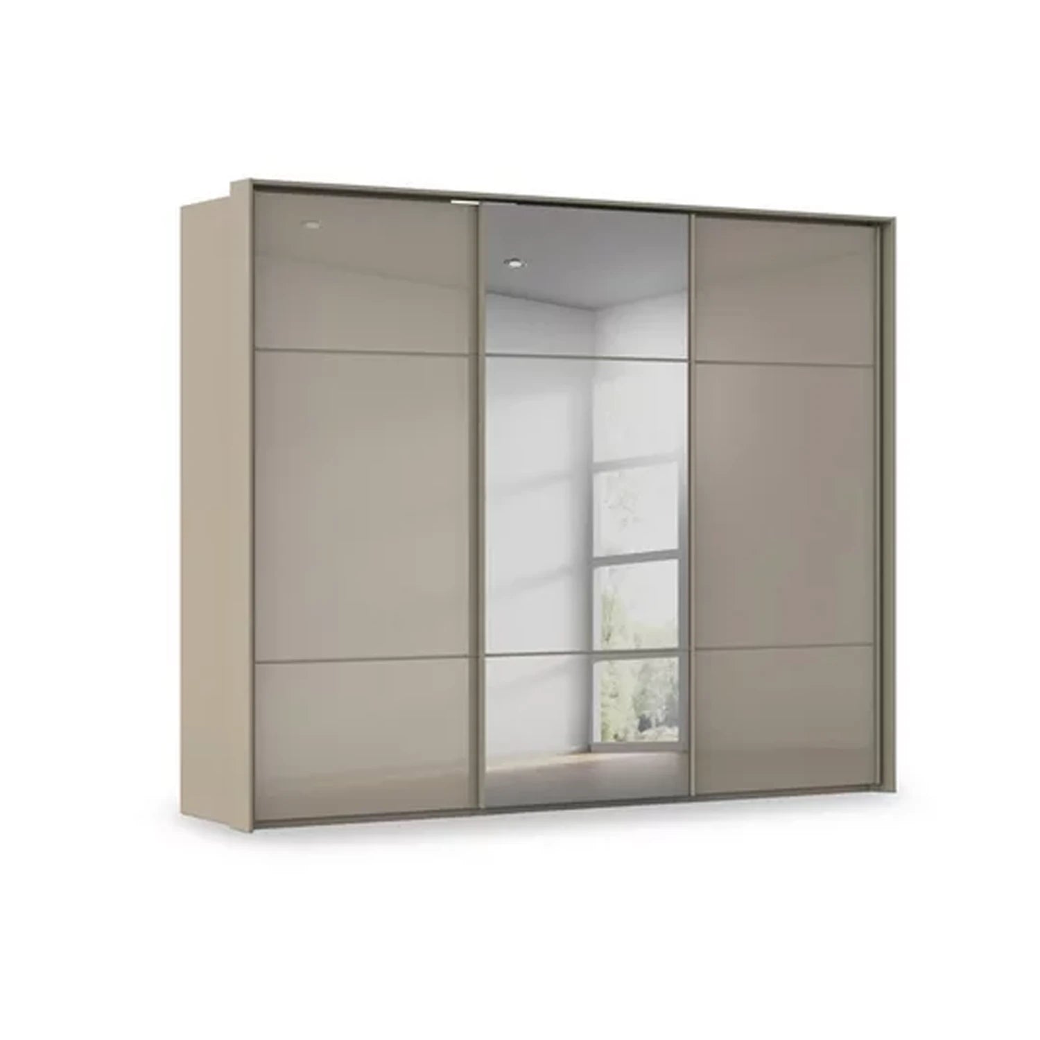 Rauch Haven 3 Door Slider Wardrobe with 2 Glass Doors and 1 Mirror Door in Fango