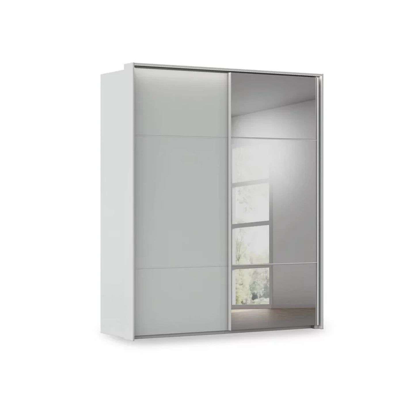 Rauch Haven 2 Door Slider Wardrobe with 1 Décor Door, 1 Mirror Door and Lights in Silk Grey