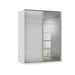 Rauch Haven 2 Door Slider Wardrobe with 1 Glass Door, 1 Mirror Door and Lights in Silk Grey