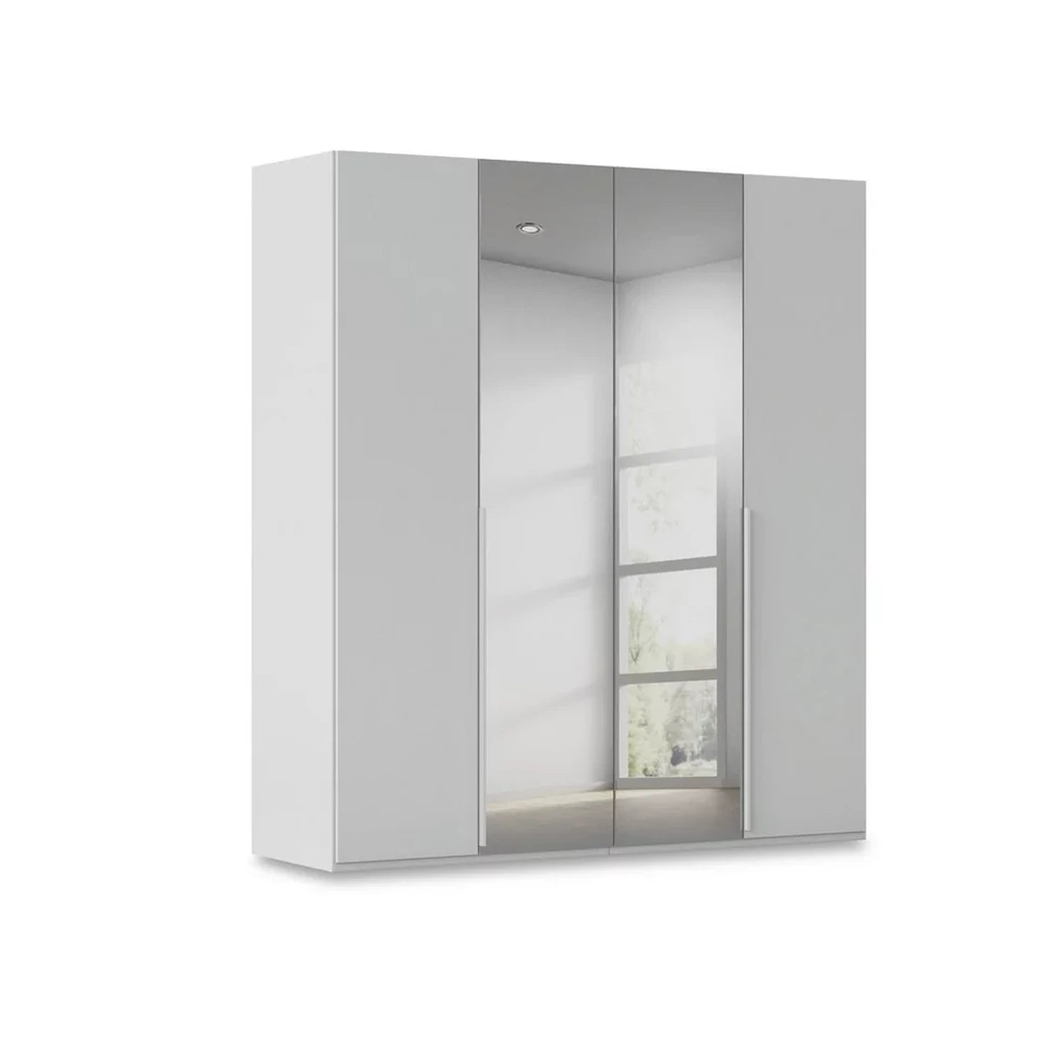 Rauch Haven 4 Door Hinged Wardrobe with 2 Décor Doors and 2 Mirror Doors in Silk Grey