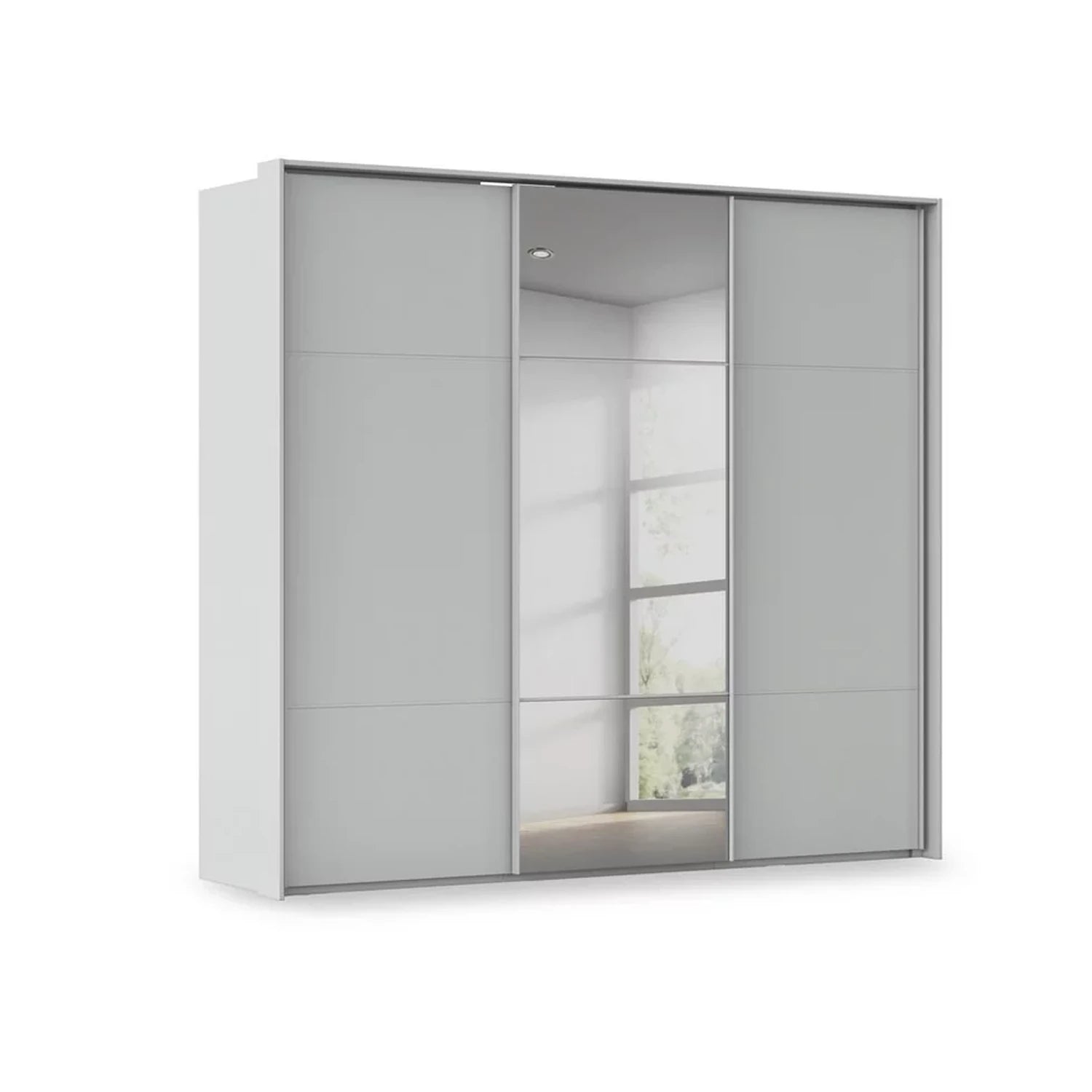 Rauch Haven 3 Door Slider Wardrobe with 2 Décor Doors and 1 Mirror Door in Silk Grey