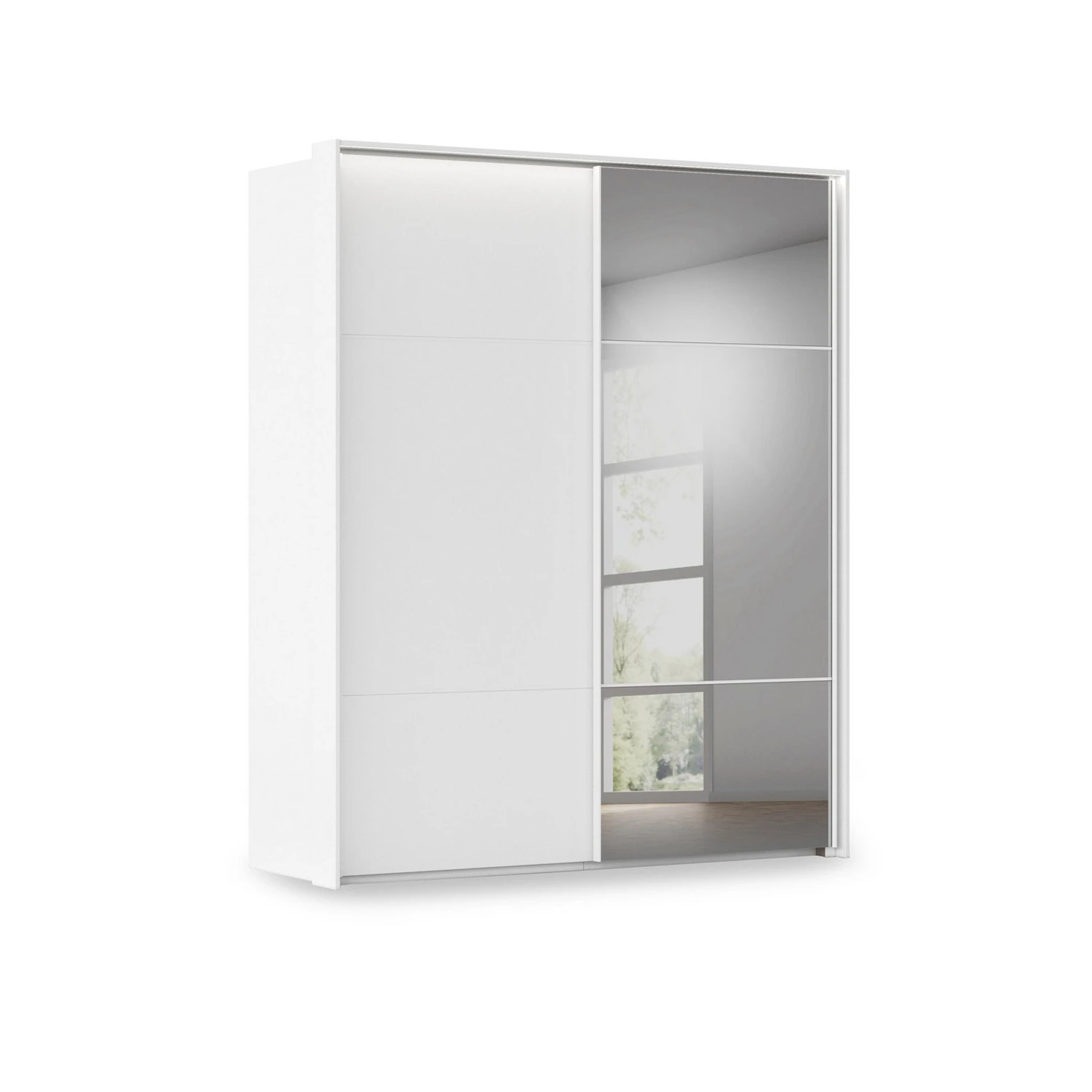 Rauch Haven 2 Door Slider Wardrobe with 1 Décor Door, 1 Mirror Door and Lights in White