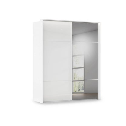 Rauch Heaven 190cm 2 Door Slider Wardrobe with 1 Glass Door, 1 Mirror Door and Lights in White