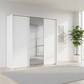 Rauch Heaven 240cm 3 Door Slider Wardrobe with 2 Décor Doors and 1 Mirror Door in Alpine White styled in a modern bedroom
