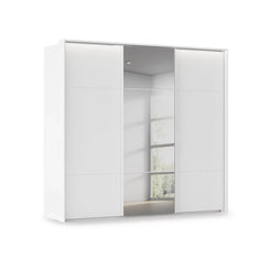 Rauch Haven 3 Door Slider Wardrobe with 2 Décor Doors, 1 Mirror Door and Lights in White