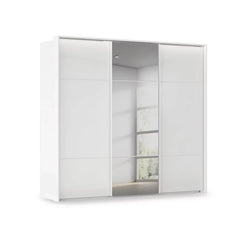 Rauch Haven 3 Door Slider Wardrobe with 2 Glass Doors, 1 Mirror Door & Lights in White