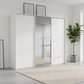 Rauch Heaven 270cm 3 Door Slider Wardrobe with 2 Glass Doors and 1 Mirror Door in Alpine White styled in a modern bedroom