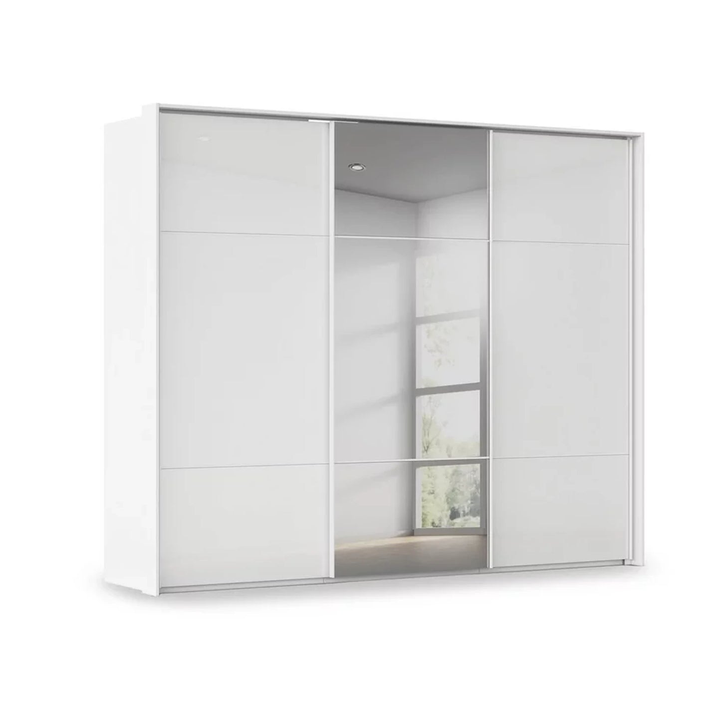 Rauch Haven 3 Door Slider Wardrobe with 2 Glass Doors and 1 Mirror Door in White