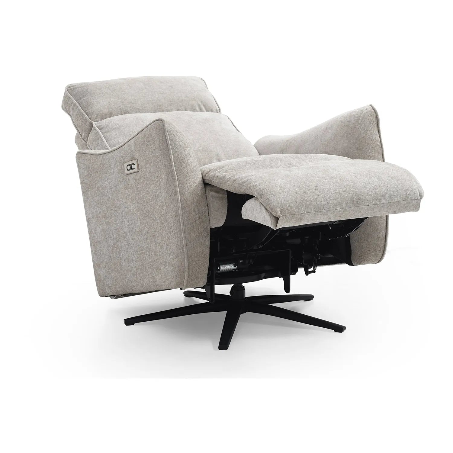 Shanghai Natural Chenille Fabric Power Swivel Recliner Chair - Reclined