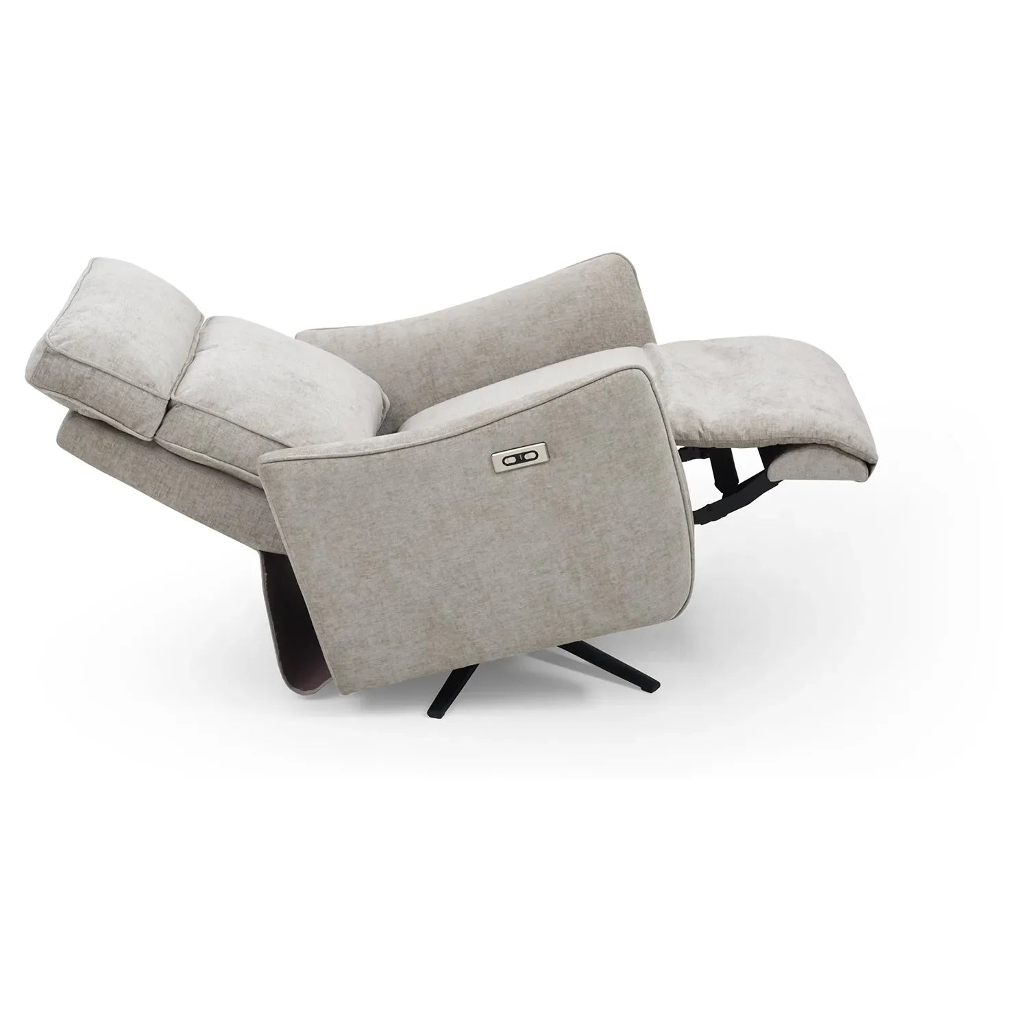 Shanghai Natural Chenille Fabric Power Swivel Recliner Chair - Fully Reclined