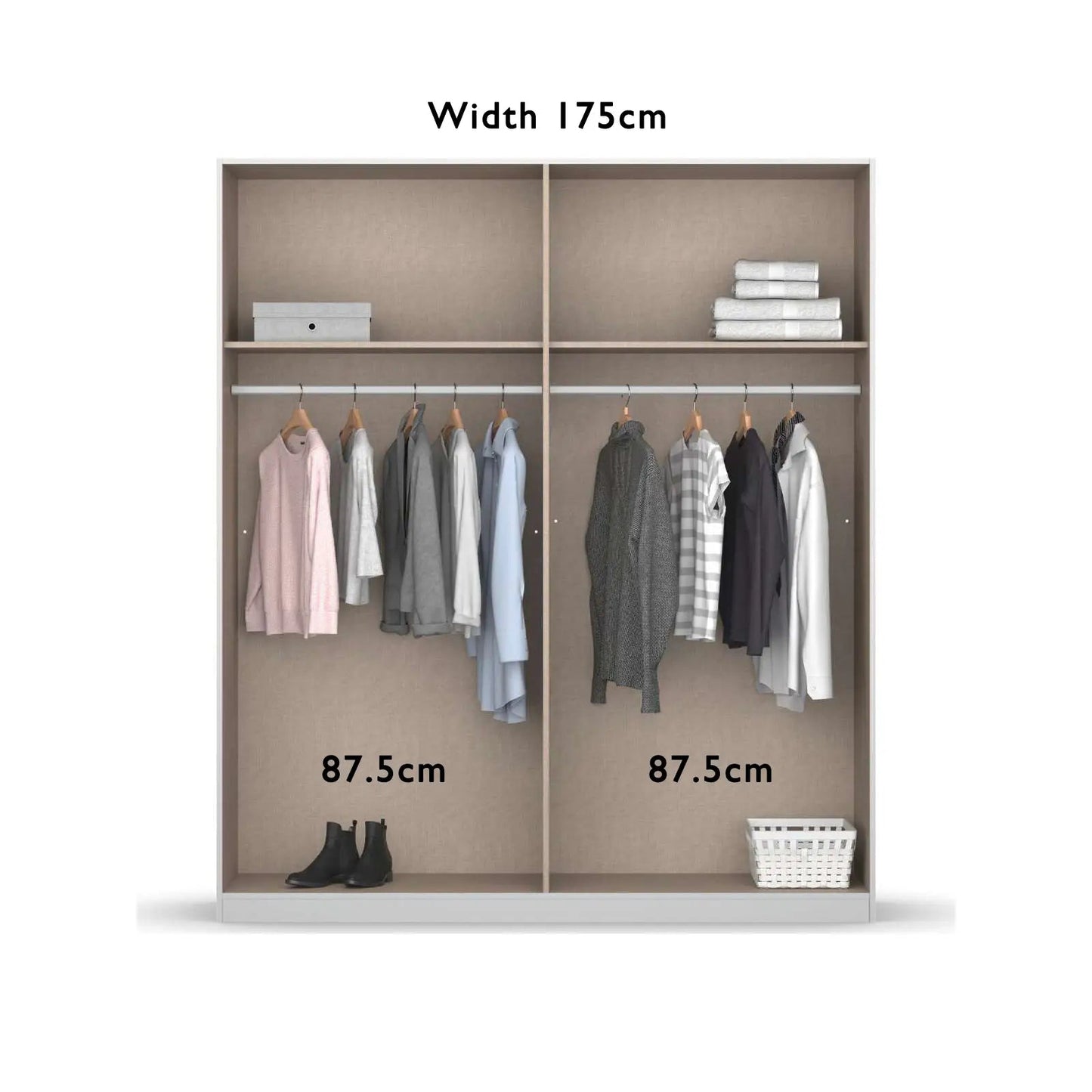 Rauch 175cm Aura White Sliding Door Wardrobe with Mirror  - Interior