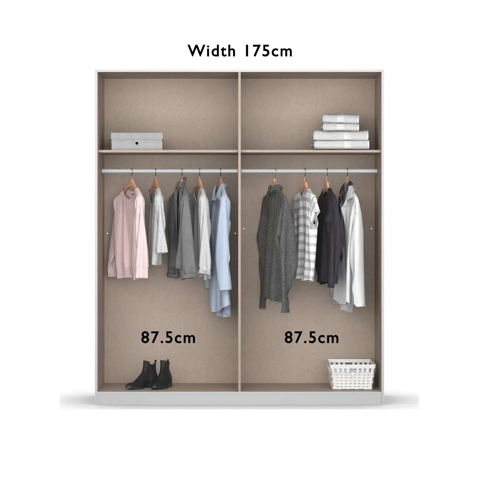 Rauch 175cm Aura White Sliding Door Wardrobe with Mirror  - Interior