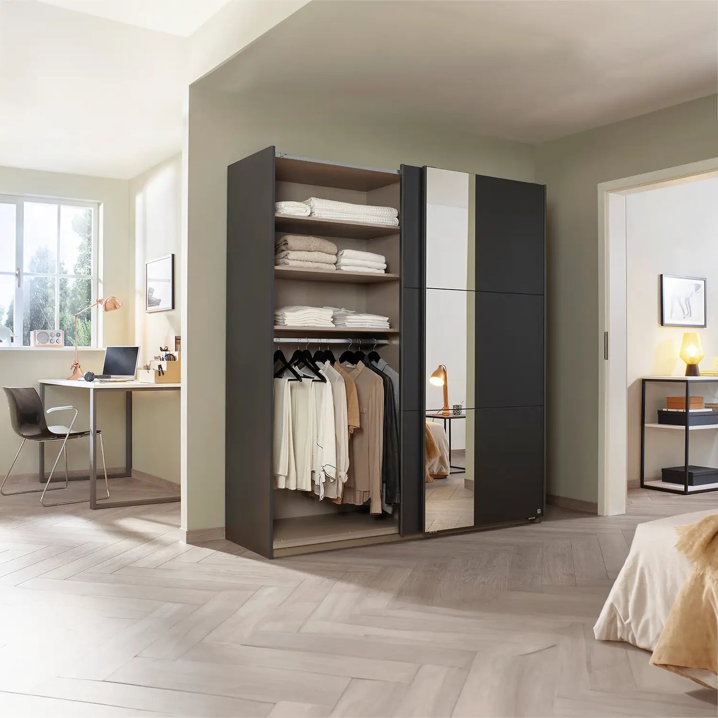 Metallic Grey Smart Small Sliding Door Wardrobe - Pendle Village Furniture