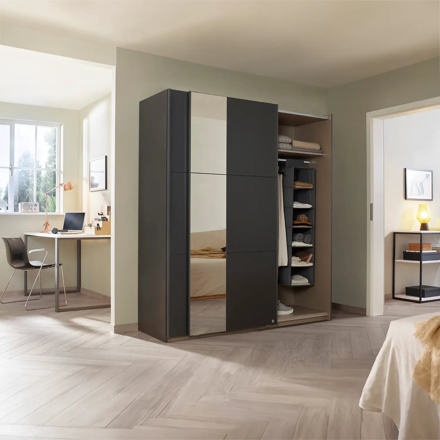 Metallic Grey Smart Small Sliding Door Wardrobe - Pendle Village Furniture