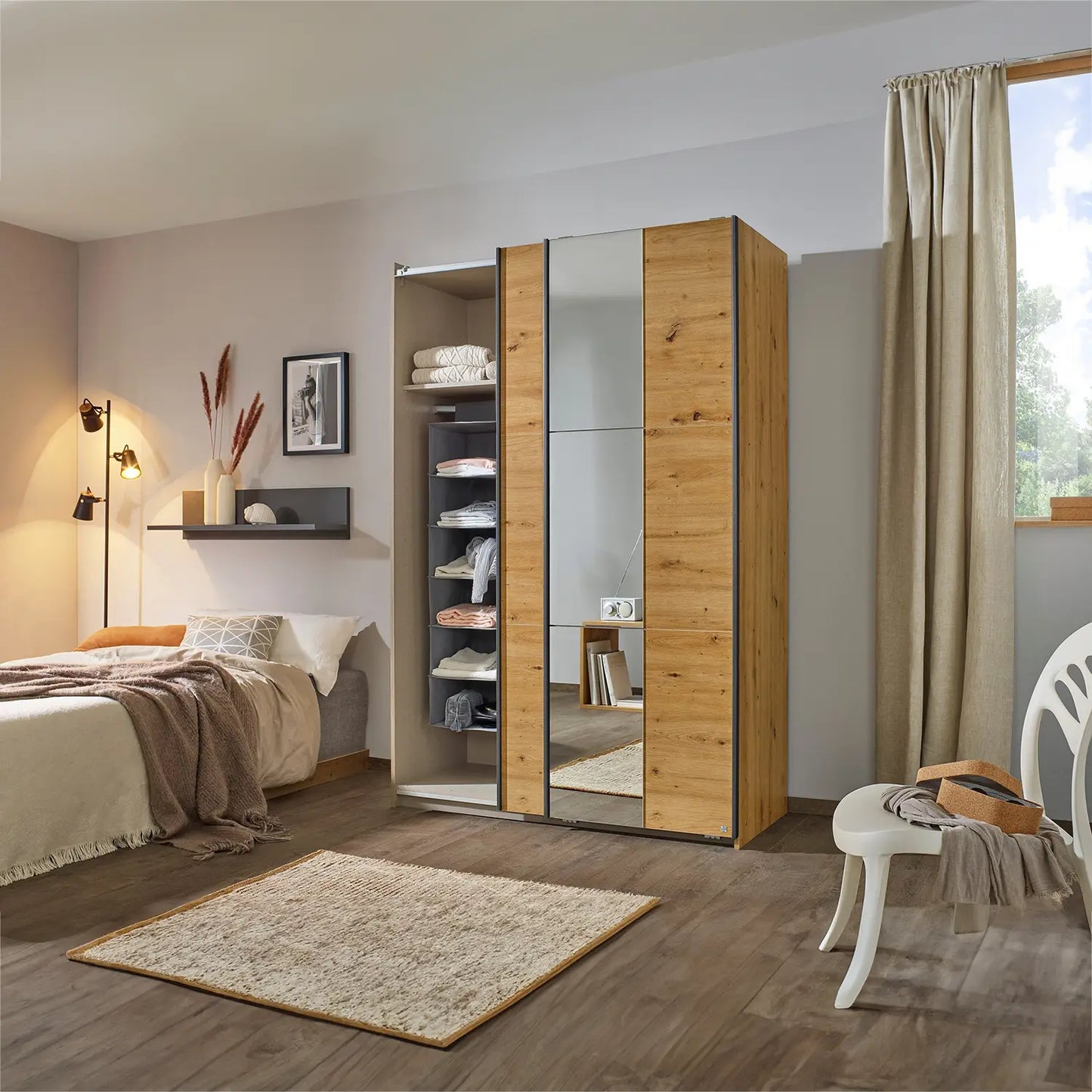 Smart Small Artisan Oak Sliding Door Wardrobe - Pendle Village Furniture