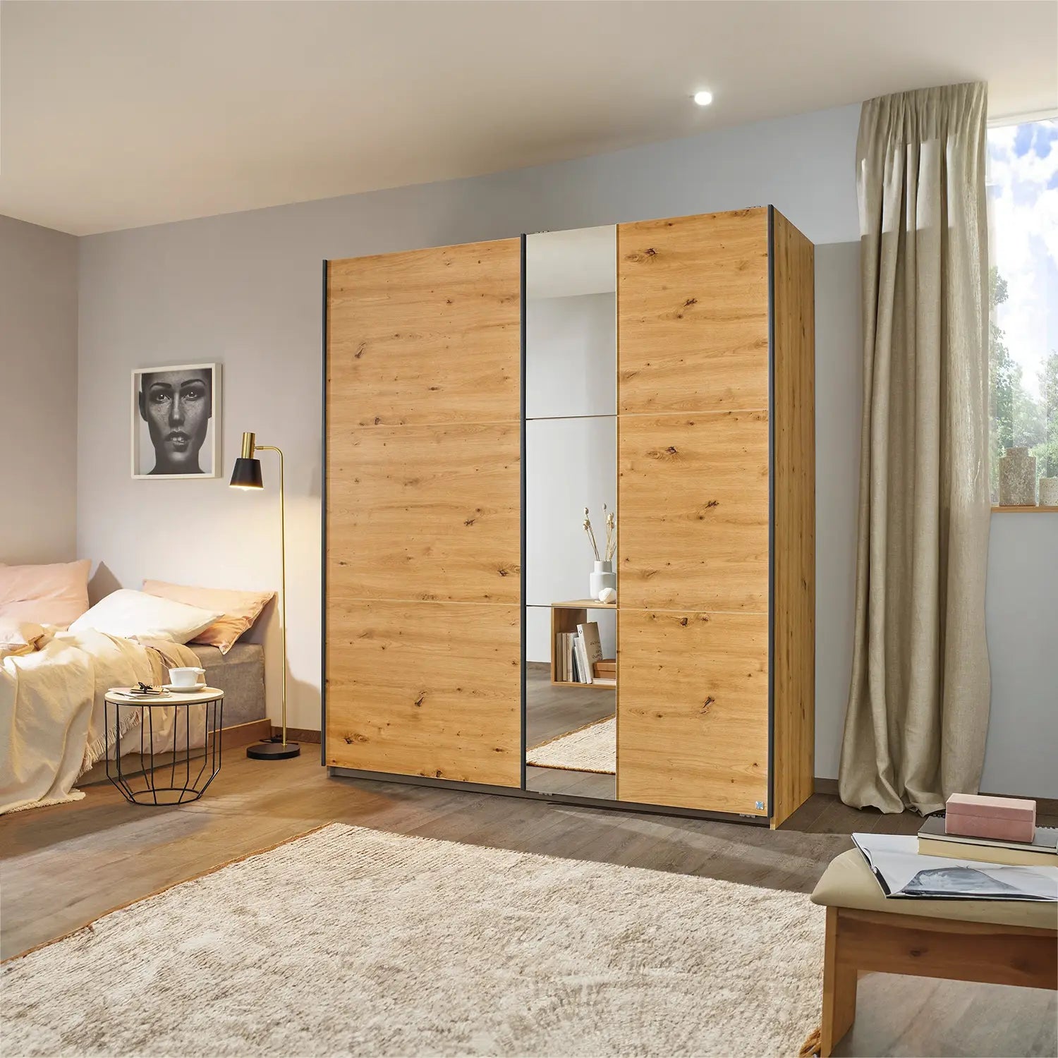 Smart Small Artisan Oak Sliding Door Wardrobe - Pendle Village Furniture