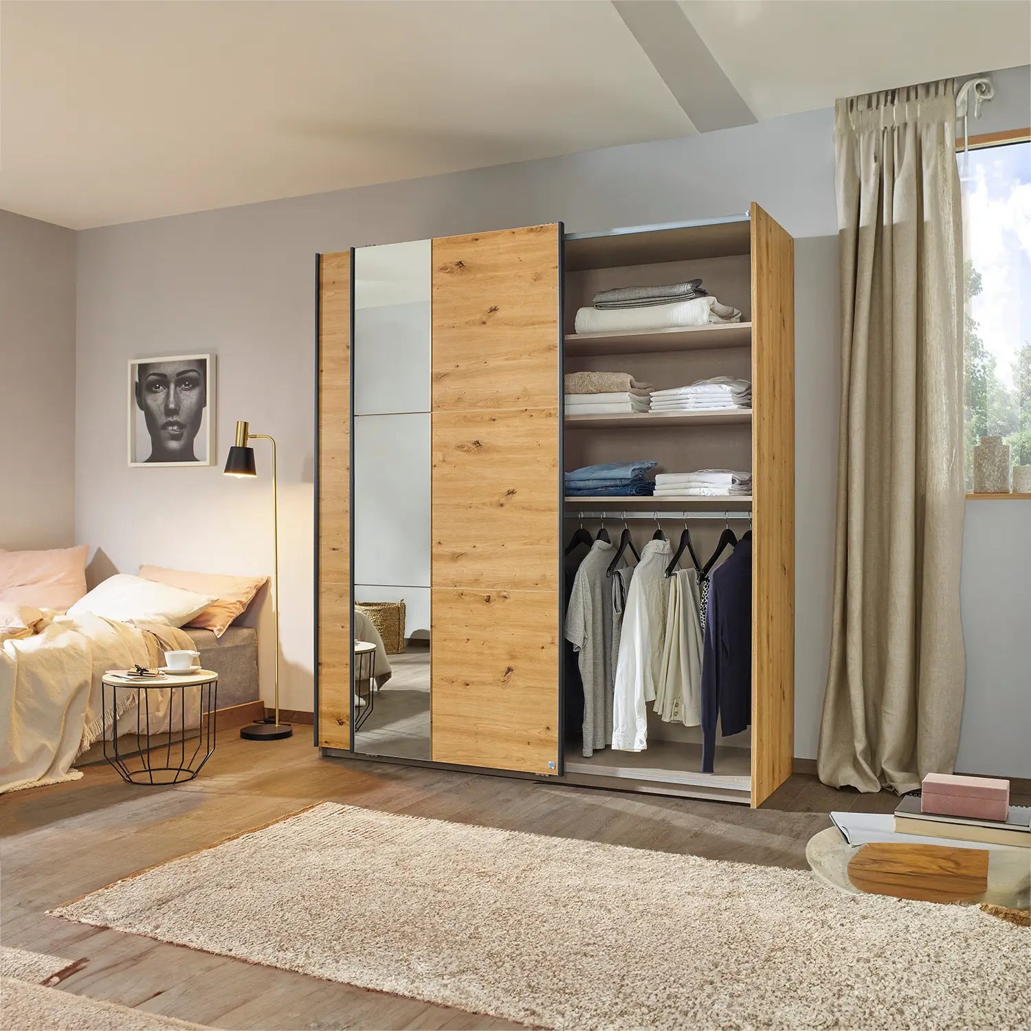 Smart Small Artisan Oak Sliding Door Wardrobe - Pendle Village Furniture