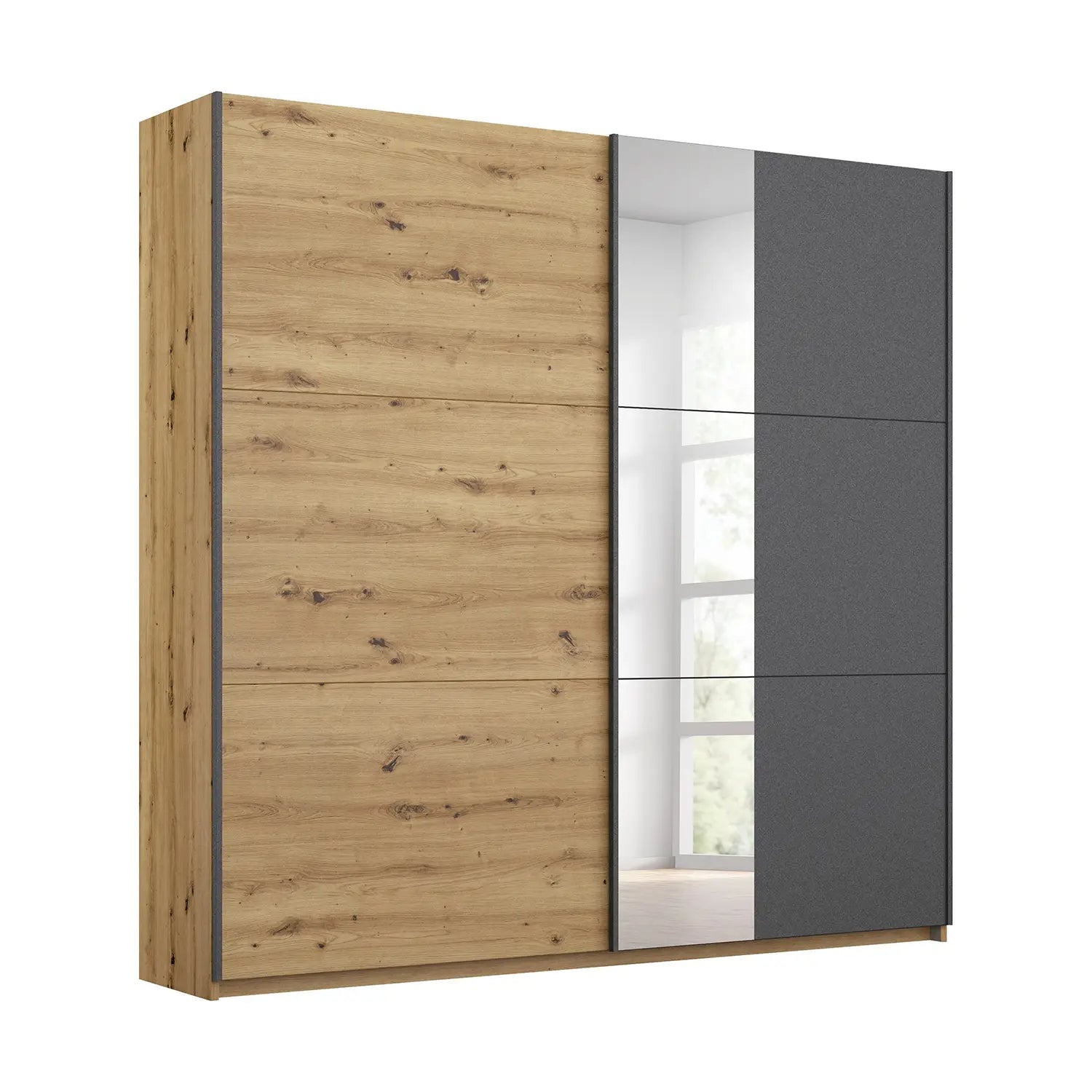 Smart Small Artisan Oak & Metallic Grey Sliding Door Wardrobe - Pendle Village Furniture