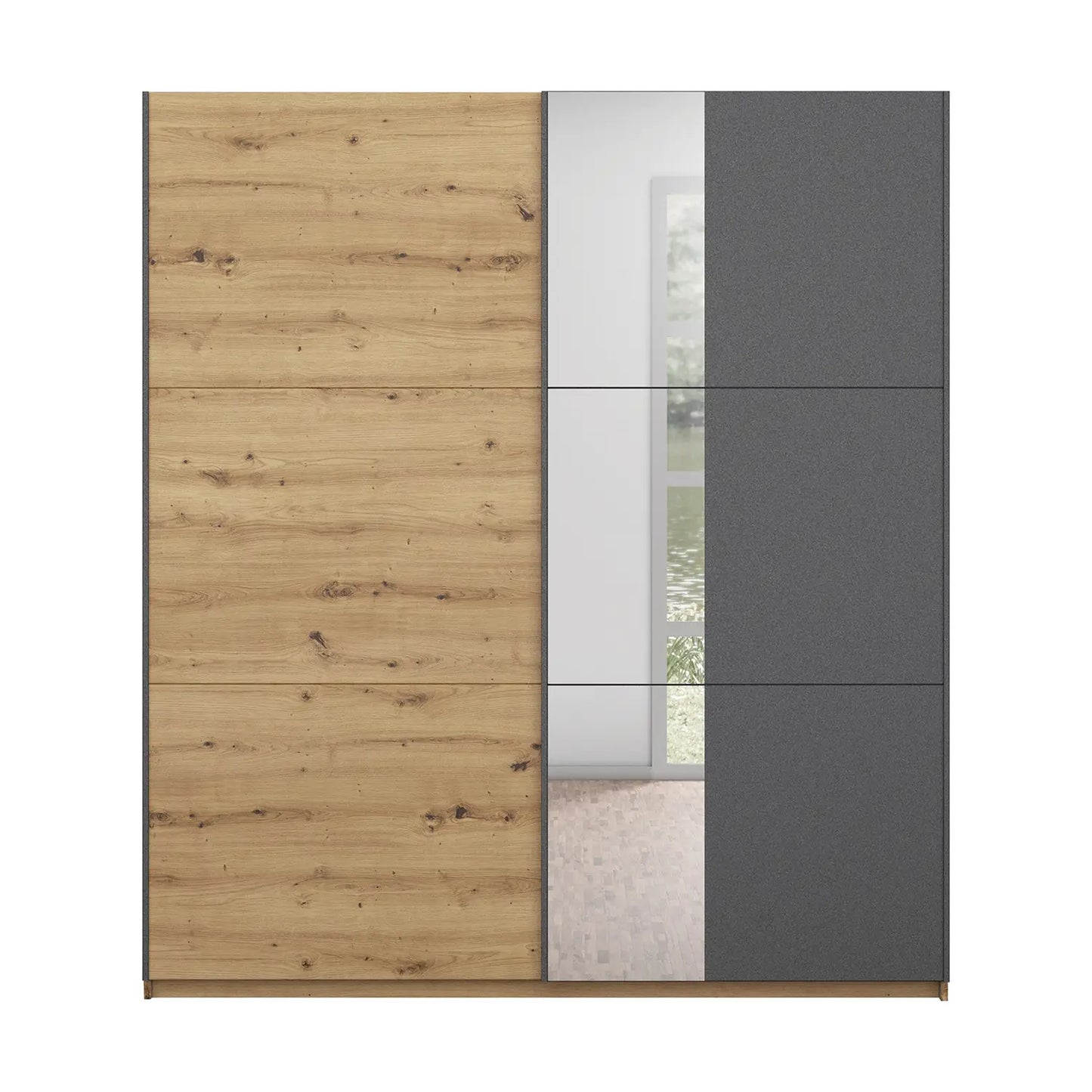 Smart Small Artisan Oak & Metallic Grey Sliding Door Wardrobe - Pendle Village Furniture