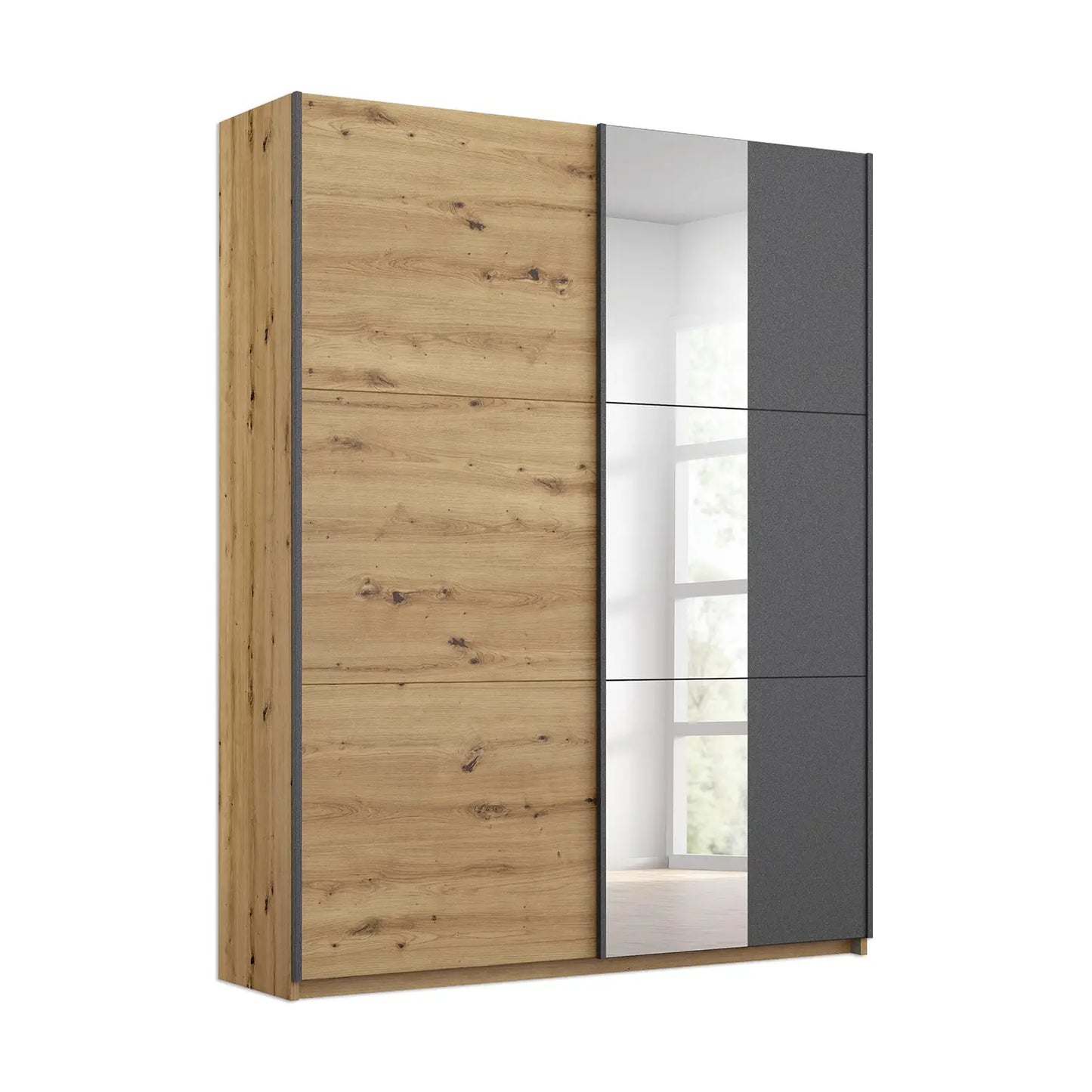 Smart Small Artisan Oak & Metallic Grey Sliding Door Wardrobe - Pendle Village Furniture