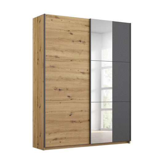 Smart Small Artisan Oak & Metallic Grey Sliding Door Wardrobe - Pendle Village Furniture