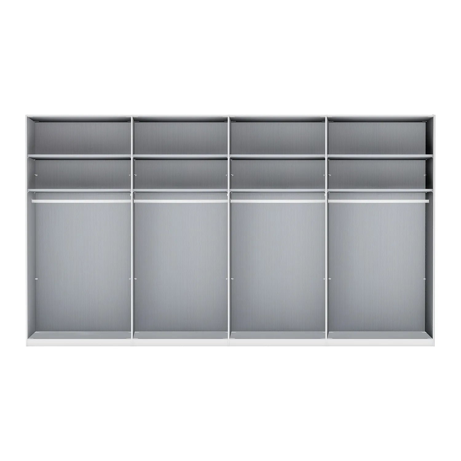 Interior of Wiemann Stylo 8 Door Hinged Transparent Black Glass Wardrobe Width 400cm , available in two heights 216cm or 236cm