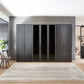 Wiemann Graphite 7 Door Hinged Wardrobe, Middle 3 Glass doors are with Transparent Glass Front, Dimensions Width 350cm , Height is choice of 216cm or 236cm 