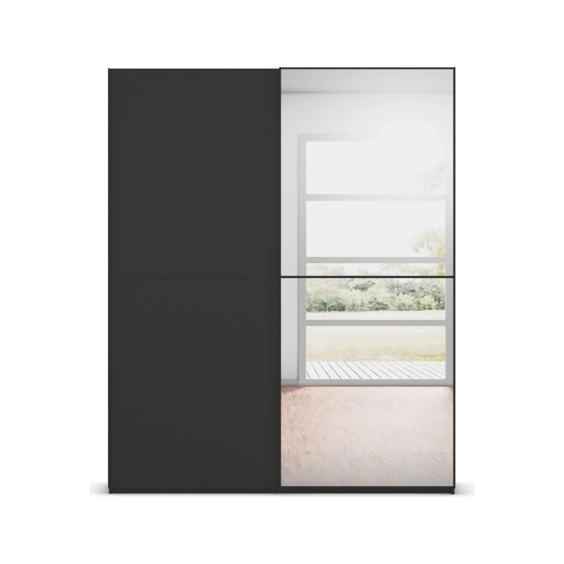 Supreme Duo Black Glass & Mirror 2 Door Sliding Door Wardrobe
