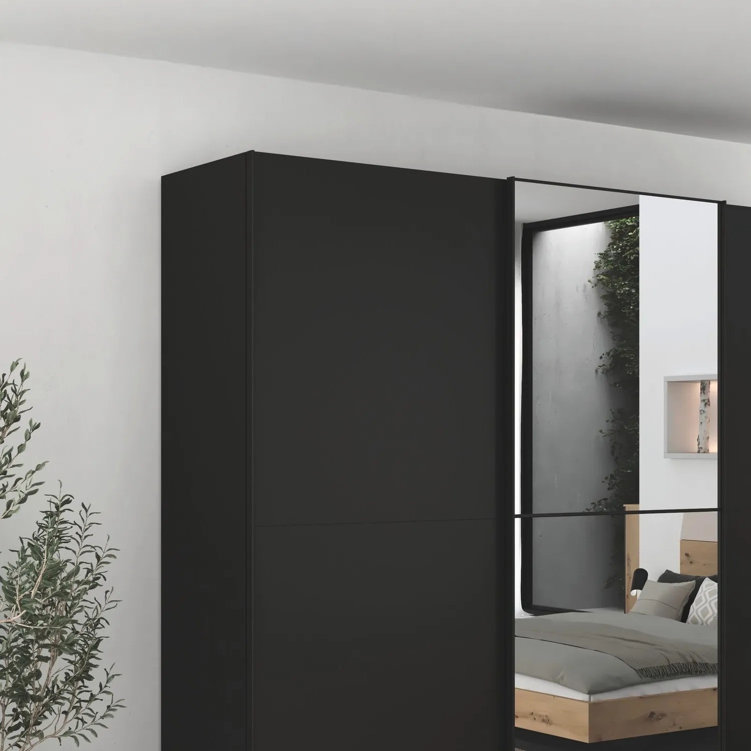 Supreme Duo Black Glass & Mirror 3 Door Sliding Door Wardrobe closeup