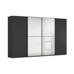 Supreme Duo Black Glass & Mirror 4 Door Sliding Door Wardrobe