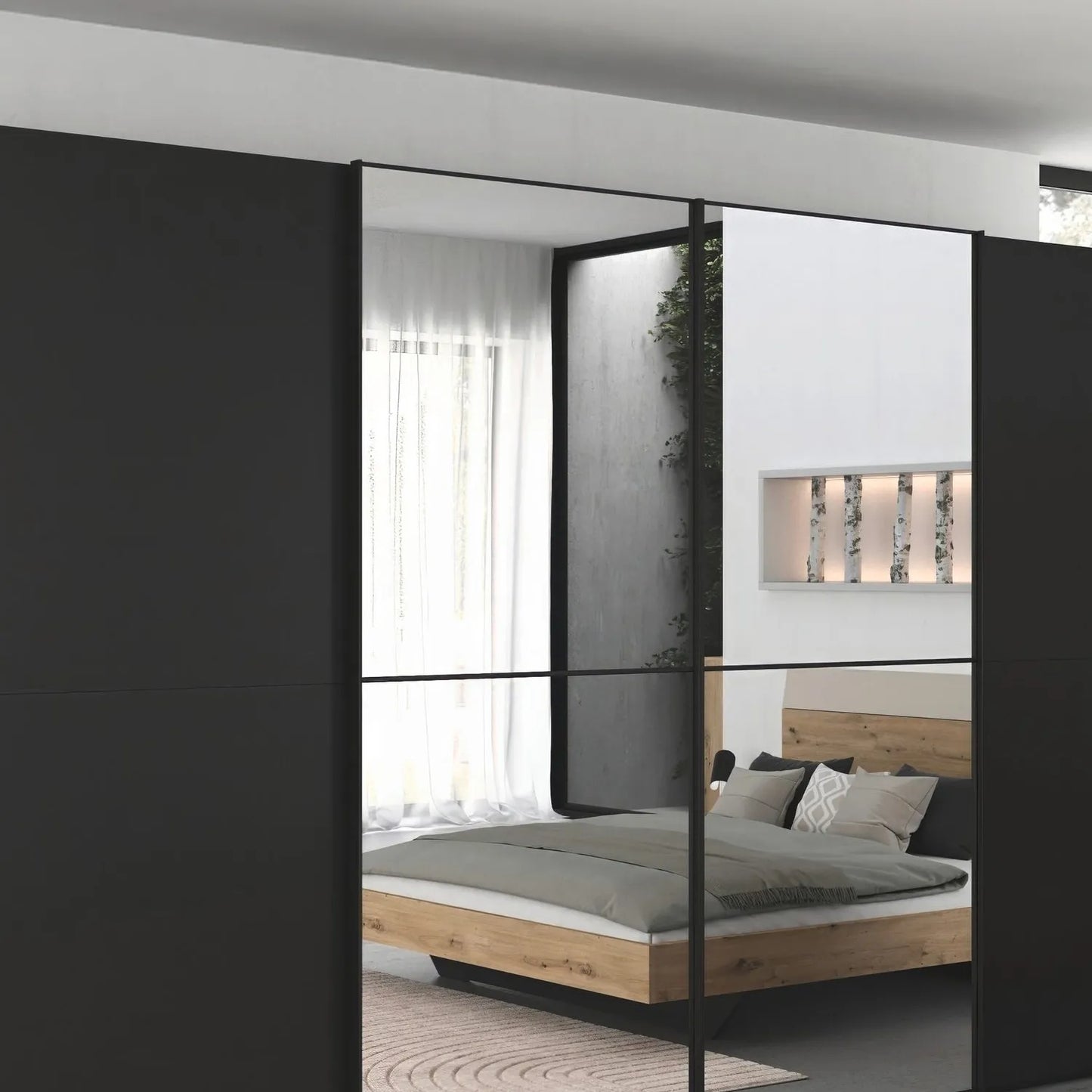 Supreme Duo Black Glass & Mirror 4 Door Sliding Door Wardrobe closeup