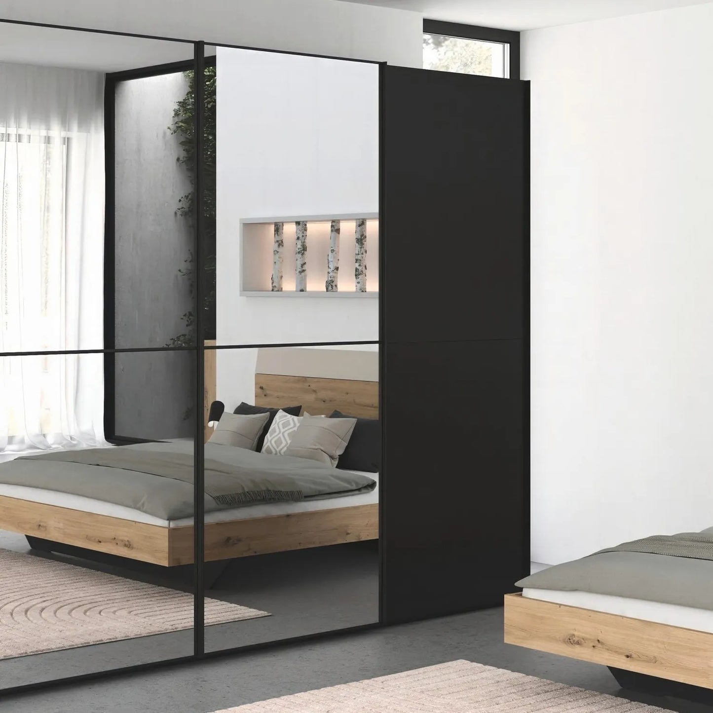 Supreme Duo Black Glass & Mirror 4 Door Sliding Door Wardrobe closeup
