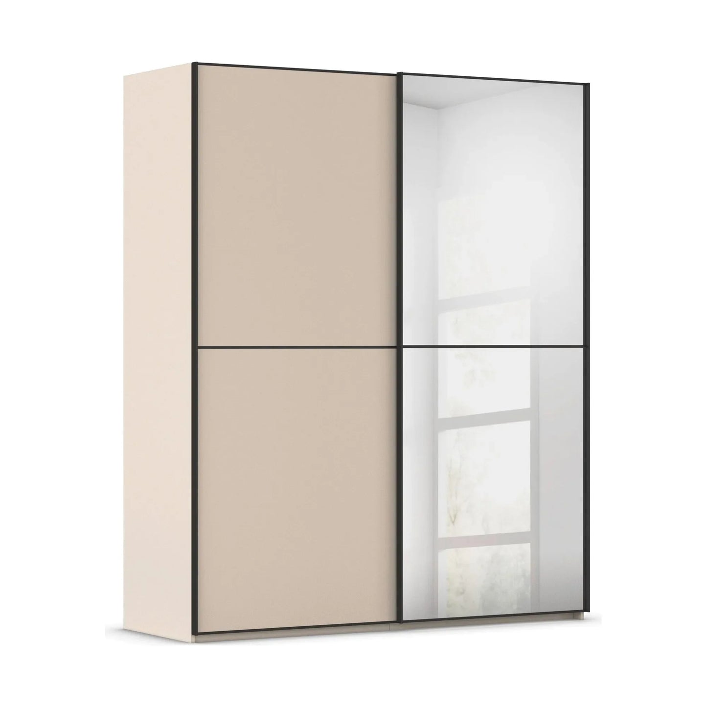Supreme Duo Champagne 2 Door Sliding Wardrobe with Mirror with Black Trims and Door Handles