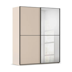 Supreme Duo Champagne 2 Door Sliding Wardrobe with Mirror with Black Trims and Door Handles