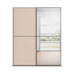 Front View of Supreme Duo Champagne 2 Door Sliding Wardrobe with Mirror with Black Trims and Door Handles