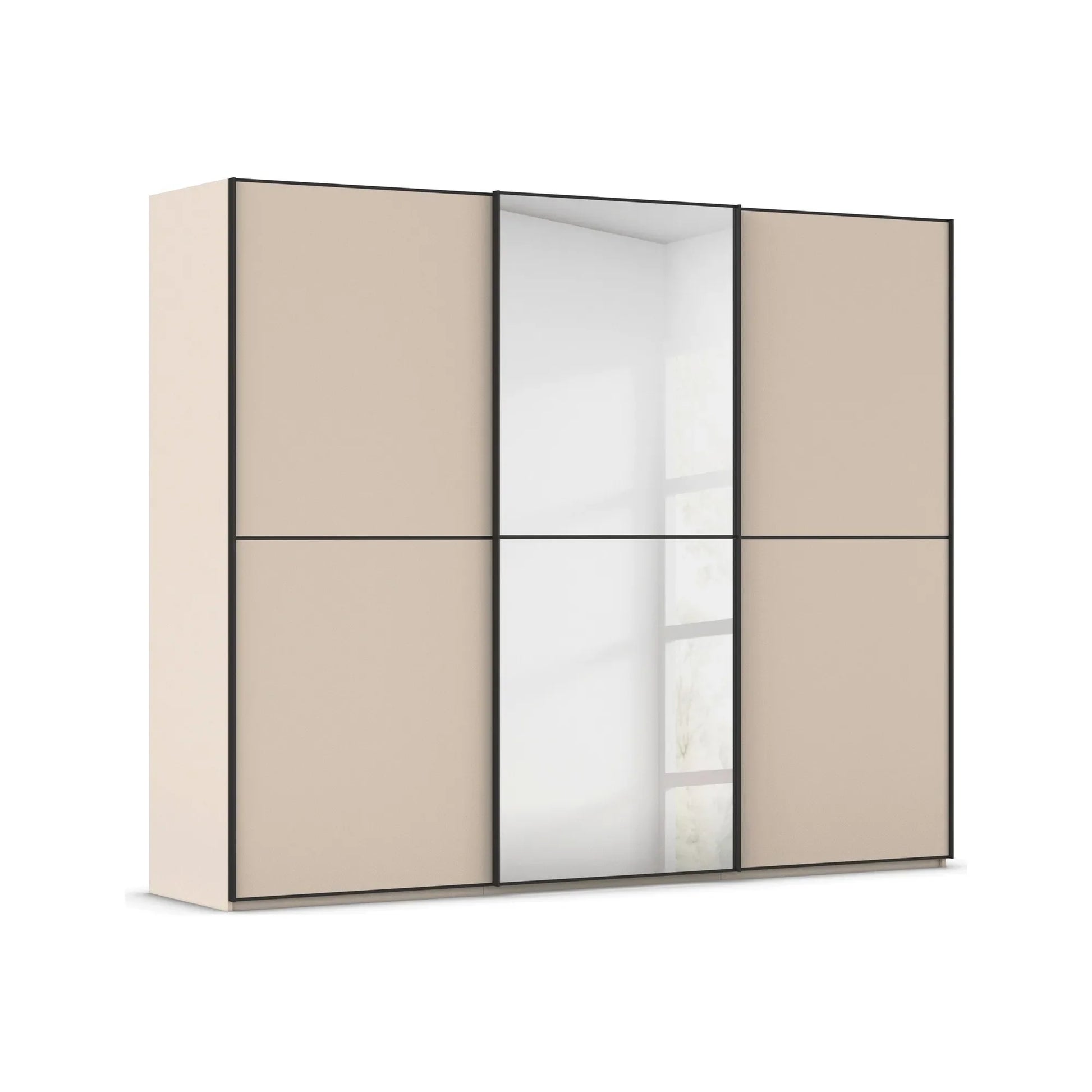 Supreme Duo Champagne 3 Door Sliding Wardrobe with Mirror with Black Trims and Door Handles