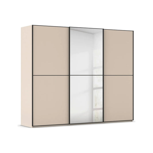 Supreme Duo Champagne 3 Door Sliding Wardrobe with Mirror with Black Trims and Door Handles