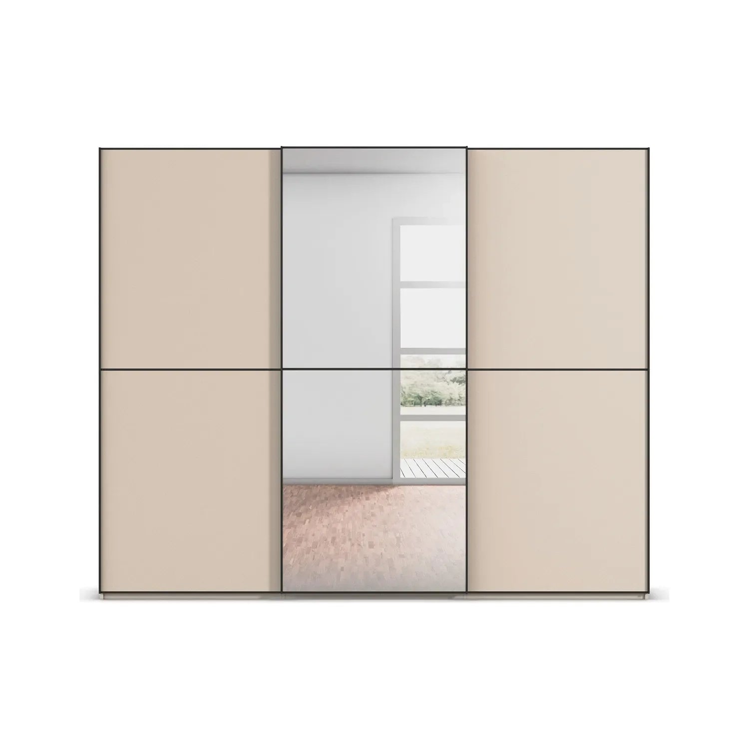 Rauch Black Scale 3 Door Sliding Wardrobe with Mirror in Champagne Colour