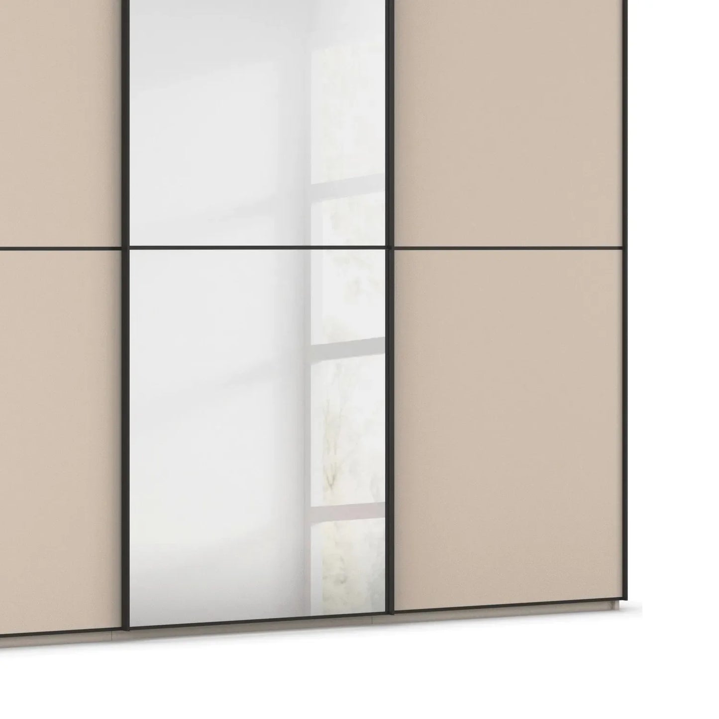 Supreme Duo Champagne 3 Door Sliding Wardrobe with Mirror with Black Trims and Door Handles with Free Delivery and Assembly