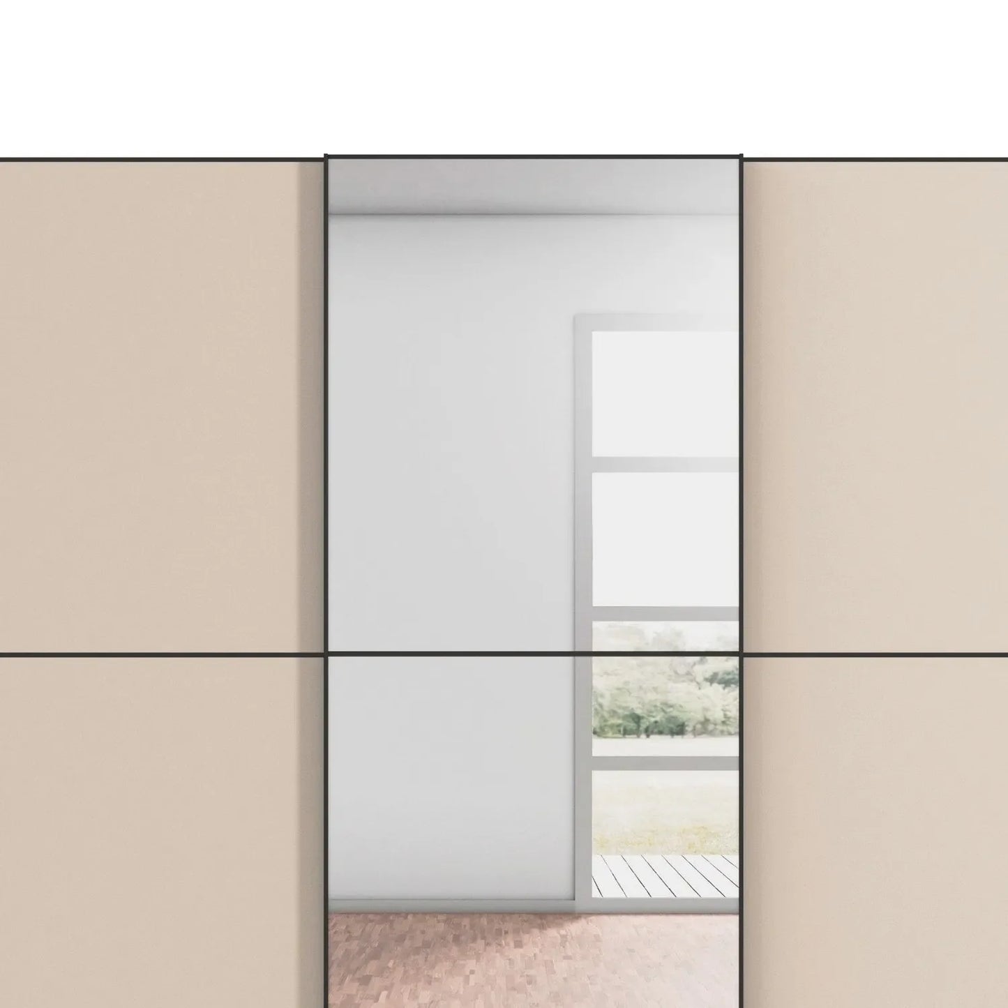 Supreme Duo Champagne 3 Door Sliding Wardrobe with Mirror with Black Trims and Door Handles Width Size 240, 270 and 300cm