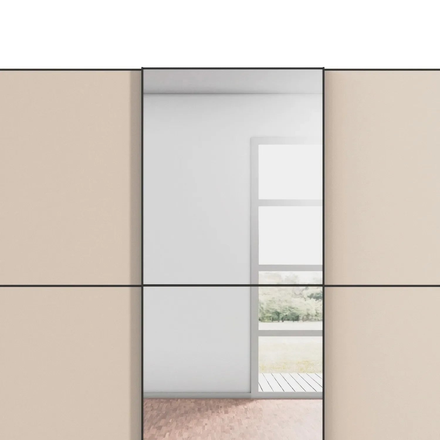 Supreme Duo Champagne 3 Door Sliding Wardrobe with Mirror with Black Trims and Door Handles Width Size 240, 270 and 300cm